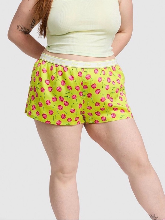 PINK Victoria's Secret Other - PINK Victoria's Secret Light Green/Lime Cherry-Print Silky Boxy Sleep Shorts